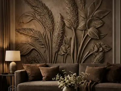  Decorative Floral Relief Wall Decor Set STL Mural CNC 390 3D model