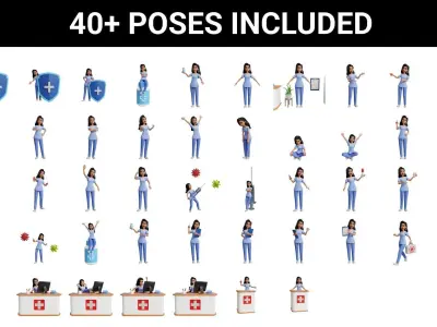 Nurse Cartoon Female Character Low-poly 3D model