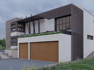 3D Storey House with Swimming Pool and Garage 3D model