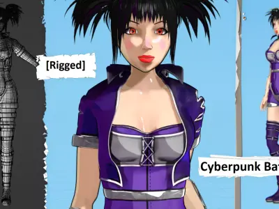 Cyberpunk Angel Flying Animation Low-poly 3D model