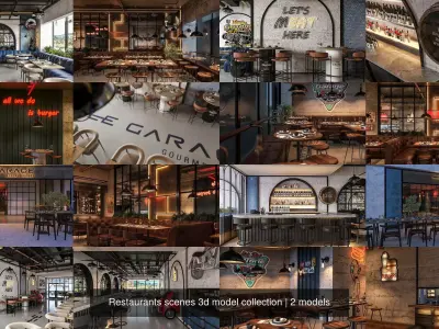 Restaurants scenes 3d model collection 3D Model Pack