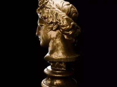 Classical Greek Bust Sculpture - Marble and Bronze 3D model