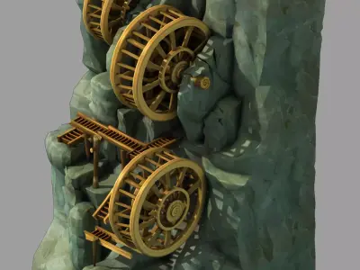 Cliffside - Waterwheel 02 3D model