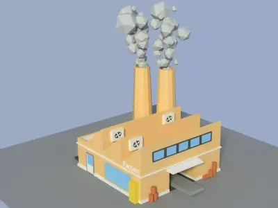 Low Poly Cartoon Factory 4 Low-poly 3D model