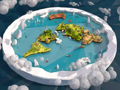 Cartoon Low Poly Flat Earth  Low-poly 3D model
