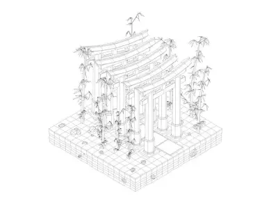 Cartoon Lowpoly Fushimi Inari-Taisha Shrine Low-poly 3D model