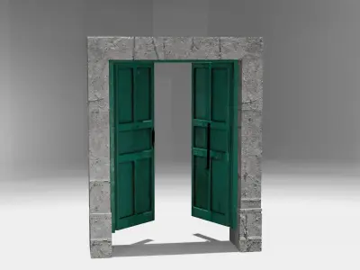 Puerta Antigua de Madera con columnas de piedra 3D model