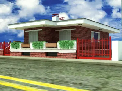 Villa house with roof at night 3D model
