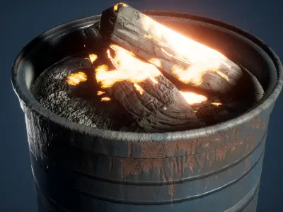 Brasero Game Ready barrel with flame Low-poly 3D model