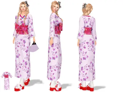 Geisha Kimono and Sandals Low-poly 3D model