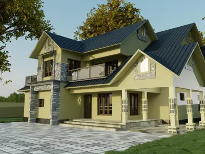 two floor house model Free low-poly 3D model