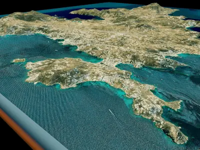 Mykonos Island full 3d model terrain Low-poly 3D model