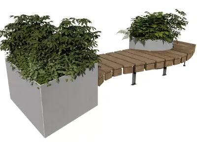 public wooden bench Low-poly 3D model