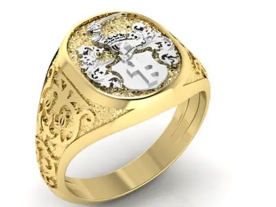 signet ring with heraldic knight and shield 3D print model