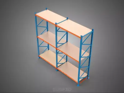 FRAME SHELF WOOD STEEL WAREHOUSE METAL SHELVES STORAGE RACK TRAY 3D model