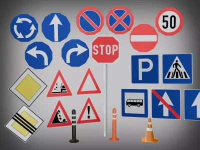 Road Sign Collection Low Poly Low-poly 3D model