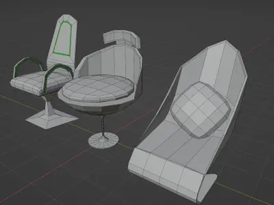 Set chairs futuristic furniture Low-poly 3D model