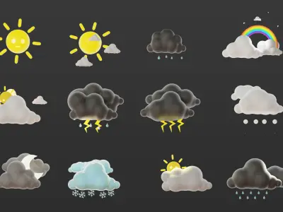 20 Animated Weather Conditions Low-poly 3D model