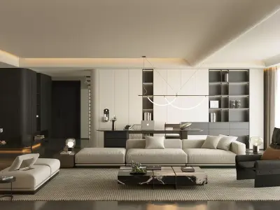Italian  style large flat  floor living and dining room 3D model