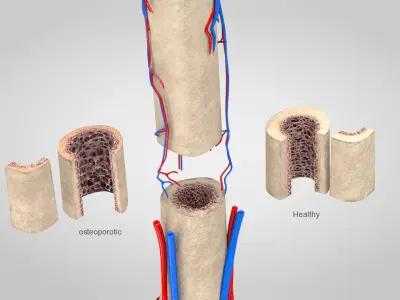 Bone with Healthy and osteoporotic section Anatomy Low-poly 3D model