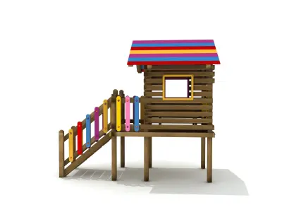 Kids Game Play Equipment 011 Wood Playhouse 3D model