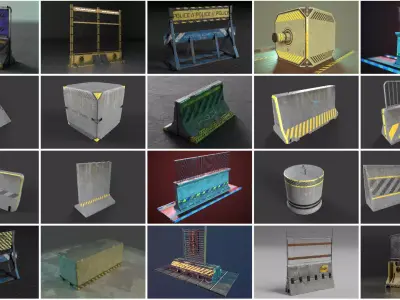 Barrier Collection  Low Poly Game Ready Assets 3D Model Pack