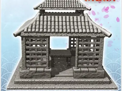 Oriental altar with round openings and curved double roof 2 - As 3D print model