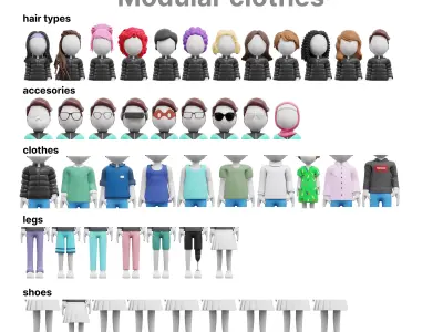 3D stick figures rigged Low-poly 3D model