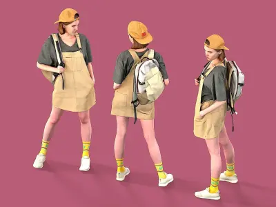 Girl in Jumpsuit-dress with Backpack 3D model