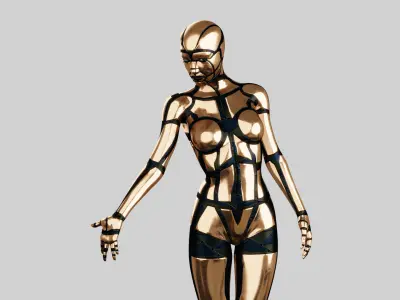 Rigged GOLDEN ANDROID Female Low-poly 3D model