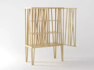 Mikado wooden bookcase made of strips of wood 3D model