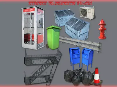 Streets Elements Pack -PBR-  Low-poly 3D model