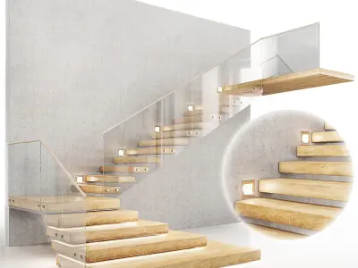 Staircase with glass railings 3D Model Pack