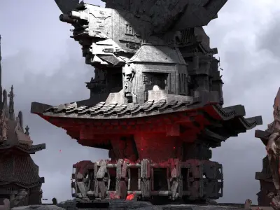 Sci-Fi dark Cyberpunk Shogun Towers 4 3D model