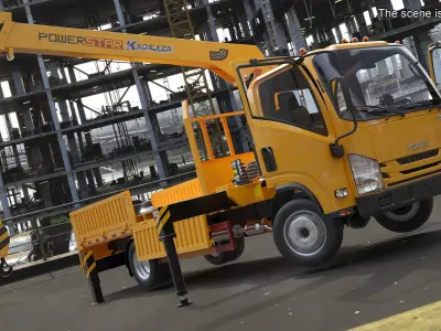  Yellow Truck Crane Manipulator ISUZU NPR 