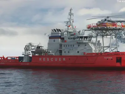  Rescue Operations Icebreaker Ship with Mi-8 Helicopter 