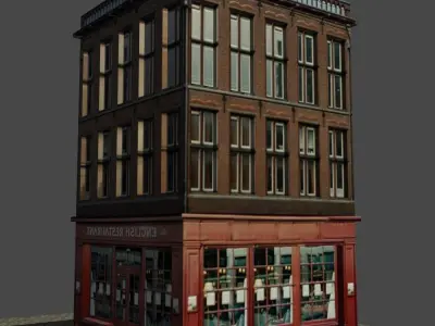 building 6 with windows and doors Low-poly 3D model