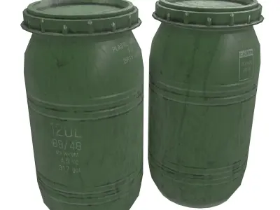 Game-ready Plastic Barrel - clean and dirty - green Low-poly 3D model