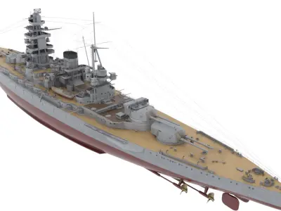  Imperial Battleship Nagato WWII Era with Observation Mast Grey Rigged for Cinema 4D 