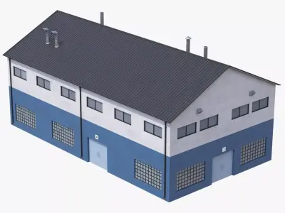 Industrial Building 14 Blue Low-poly 3D model