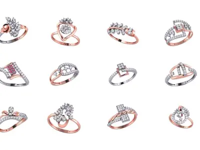 80 Casual solitaire rings bulk collection 3d model 3D print model
