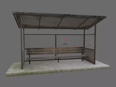 Old Rusty Bus Stop Station Low-poly 3D model