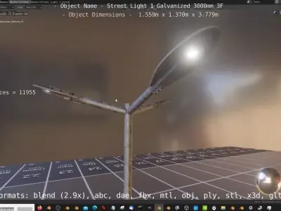 Street Light 1 Galvanized 3000mm 3F Low-poly 3D model