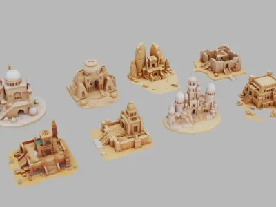 Desert Temples Collection Low-poly 3D model
