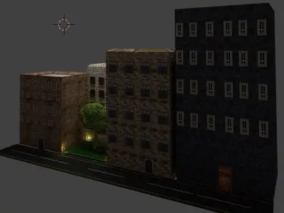 Street city with buildings and trees Free 3D model