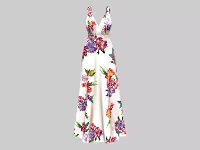 Long Backless Boho Maxi Dress Low-poly 3D model