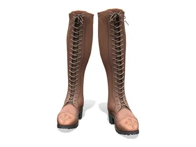 Black Tan Oxford Knee High Laced Boots Low-poly 3D model