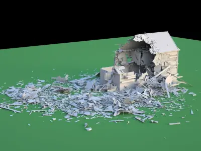 Destroyed Wooden Cottage 3D model