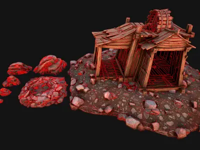 Medieval Coal Ore Mine Low-poly 3D model
