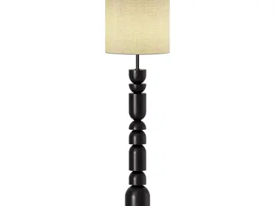 Aska charred wood and natural linen floor lamp 3D model